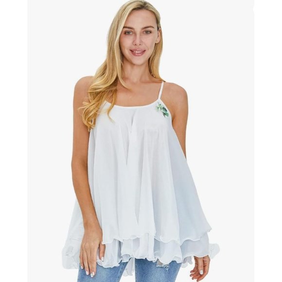 Sheer Flowy Butterfly Tank Top M White Adjustable Straps Romantic Layers NEW - Picture 7 of 7
